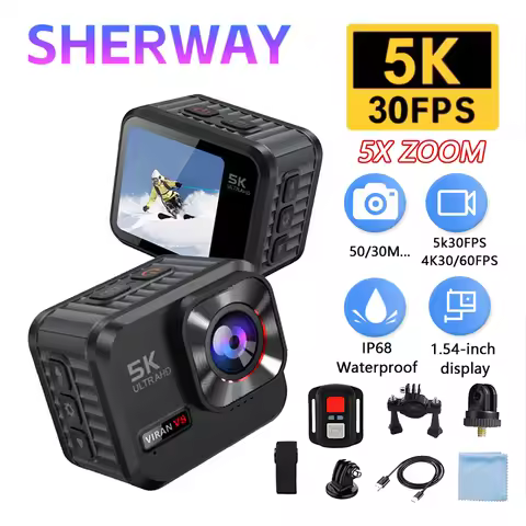 5K Sport Action Camera 4K 60FPS Pocket Cam IP68 Waterproof Vlog Bodycam 5X Zoom with Remote Control 