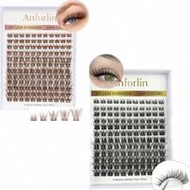 132pcs Brown & Black Eyelash Clusters, D Curl, 0.07D Handmade Lashes, Lightweight & Durable, Suitabl