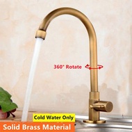 Kitchen Faucet  Bronze Basin Sink Tap Bathroom Faucet Cold Water Only  Solid Brass Rotatable Stainless Steel Faucet