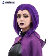 OKCATZONE Purple Short Bob Straight Wig Synthetic Hair Role Playing Wig Halloween Costume Party For 