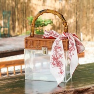 Free shipping SUNNY BEACH Summer Transparent Acrylic Box Printing Square Bag Bamboo Woven Handmade h