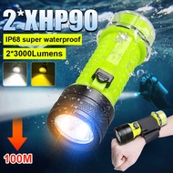 Professional White/Yellow Light Diving Flashlight Super Bright XHP90 Diving Scuba Torch Underwater 1