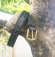 Very Cool Genuine Crocodile Belt And Buckle กระดูกเดี่ยวสีดำ