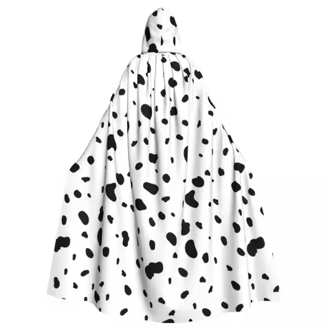 Dalmatian White And Black Dalmatian Dog Print Long Hooded Cloak Witch Medieval Costume Cosplay Cape 