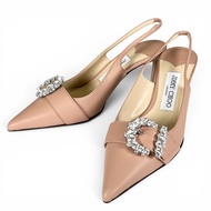 全新未使用 ▲ JIMMY CHOO CHOO J000162515365 CHERI SB 65 水晶搭扣真皮高跟鞋 粉紅色/米色 36.5碼 義大利製 女款 附鞋盒和防塵袋