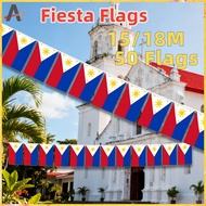 Philippine Flag Banner String 15/18M 50Flags Fiesta Decoration Waterproof Durable For Outdoor Party