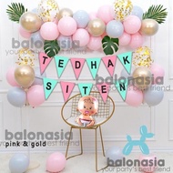 Terbaru! Dekorasi Paket Balon Simple Tedak Tedhak Siten Backdrop Tirai