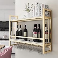 Wine Rack Wall Mounted Wine Bottle Holder,Gold Iron Kitchen Metal Floating Organizer Shelves Upside Down Stemware Glasses Storage Shelf,With White Wooden Board (Size : 60x20x61cm) The New