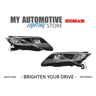 (Sonar) Honda City 2014-2017 Head Lamp, Head Light, Lampu Depan (Projector)(DRL Look)(Black)