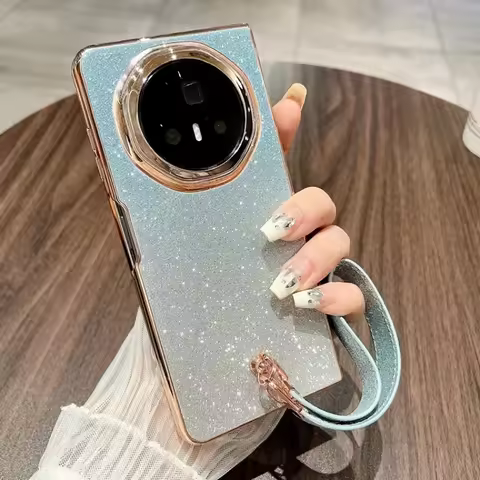 Plating Glitter Spark Leather Funda for Honor Magic V3 Case with Wristband Strap for Honor Magic V3 