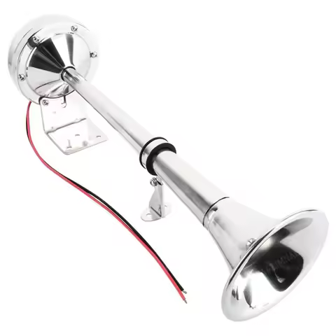 12V Electric Air Horn Low Tone Car Trumpet Air Horn Stainless Steel Low Loud Single Trumpet for Truc