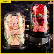 polsbz Artificial Rose Bouquet with LED Light Glass Dome Cover Eternal Flower Decoration Women Wife 