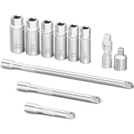 3/8 Inch Drive Magnetic Spark Plug Socket Set 11Pcs,12 Point Design, SAE & Metric Sizes 14mm、16mm、18