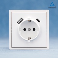 New Large European Standard Socket80Type D Plug USB Port250V/16A USB-A and USB-C Wall socket