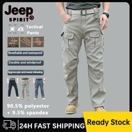 JEEP SPIRIT Men'S Multi 8 Pocket Straight Tactical Pants X4 Overalls Casual Pants Waterproof Cargo P