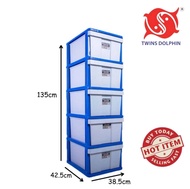 100% Original Twins Dolphin 5tier Drawer/ Cabinet With Wheels 292/L5 38.5x42.5x135cm