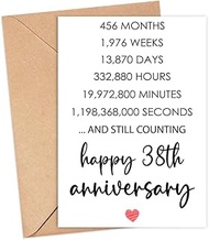 Happy 38Th Anniversary Card, Valentines Day Card, 38 Years Together Anniversary, Wedding Anniversary
