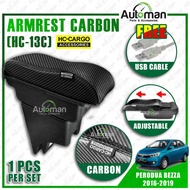 Perodua Bezza HC Cargo CARBON Premium USB LED Indicator Double Layer Arm Rest Armrest