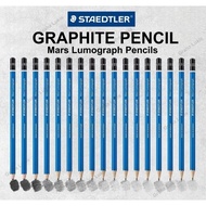 Staedler mars lumograph B, 3B, 4B, 5B, 6B, 7B, 8B, H, HB, 2H, 3H, 4H, 5H, 6H, 7H, 8H, 10H, F, most c