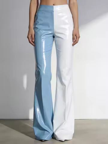 Latex Catsuit Rubber Cool Handsome Unisex Fashionable pants, two-color spliced pants Cosplay, no nee