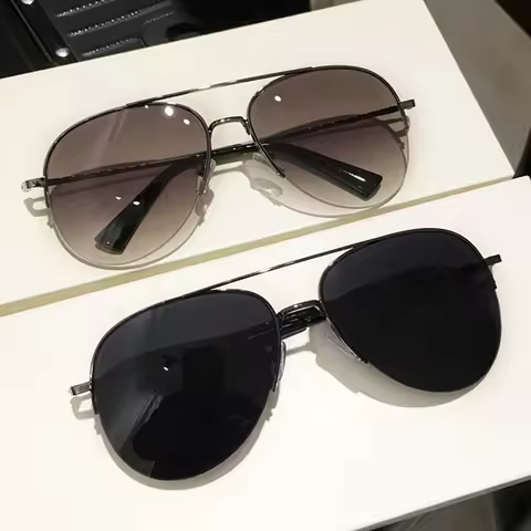Classic Sunglass for Men Gradient Color Aviator Metal Semi-Rimless Frame Outdoor Sports Anti-UV Driv