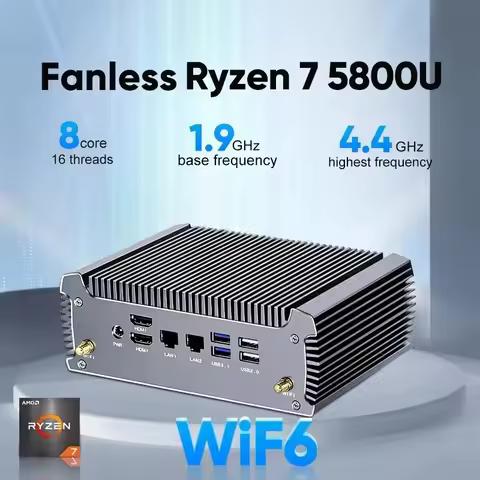 Fanless AMD Mini PC FU02 Ryzen 7 7730U 5825U 4700U 4500U Windows 11 Gaming Computer Dual LAN Firewal