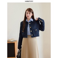 Juxiu Studio "island Princess" สั้น Kaki เสื้อแจ็คเก็ต หัวเข็มขัดสีทองสําหรับผู้หญิงอวบ สไตล์เกาหลี 