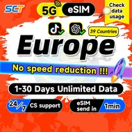 Europe eSIM 5G 1-30 Days Daily 500MB-30GB Unlimited Data eSIM Europe eSIM Card Europe 39 Countries