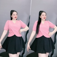 Áo thun tay ngắn bigsize thiết kế đắp chéo hottrend Áo phông chất gân tăm co giãn phom rộng 60-95kg 