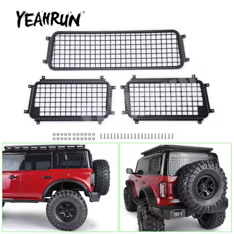 YEAHRUN 3Pcs Metal Window Protective Mesh Net for TRX-4 TRX4 Bronco 1/10 RC Crawler Car Parts Access