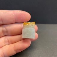 瀚玉珠寶 天然翡翠 蜜糖黃貔貅印章 黃翡翡翠印章 緬甸玉印章