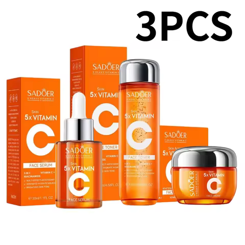 5x Vitamin C Skincare Set, Moisturizing Brightening Firming Anti-Wrinkle Repair Serum Cream Toner, K