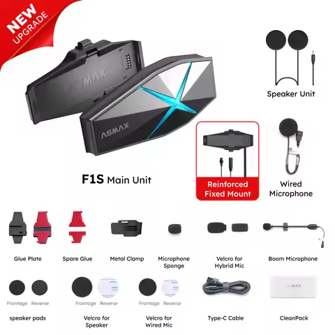 ASMAX F1S Motorcycle Bluetooth Intercom for 10 Riders, Voice Command, BT 5.3 Helmet Communication, H