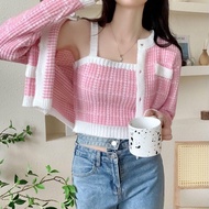 1set Cardigan Tanktop Korean Style Blazer Women Korean Style weater Knit Knitwear Outer