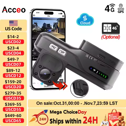 4G LTE Dashcam Remote Live-View Car DVR Two-Way Talk Front and Inside Lens GPS 24/7 Parking IR Night