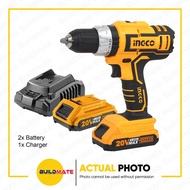 【100% Original】INGCO Cordless Lithium-Ion Impact Hammer Drill 20V 13mm POWERSHARE with 2X Battery an