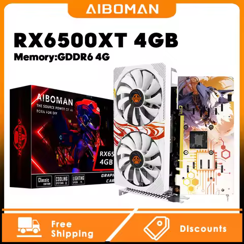 AIBOMAN RX6500XT 4G Fox Backboard Pattern GDDR6 64Bit Outputinterface HDMI*1+DP*1 gaming on computer
