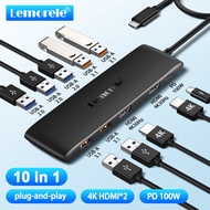 Lemorele TC300 ฮับ USB แท่นวาง USB C 4K สถานี Type C ถึง Dual HDMI สำหรับ Windows Macbook M2 M1 iPad