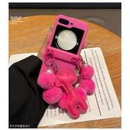 GANTUNGAN HP ZFlip7 Zold7 Pink Case With Chain Fur Ball Hanger Cutehp Elegant Simple Modern Casing Z