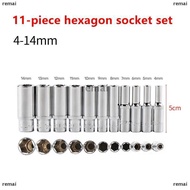 remai 11pcs 1 4-Inch Drive Metric Long Chrome Socket Set 6-Point Deep Socket 4-14mm