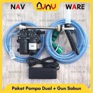 Paket Dual Pump Pompa Air Cuci AC Alat Steam Motor + Sprayer Gun Sabun