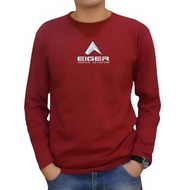 Baju Distro Eiger Lengan Panjang Bahan Katun Combed 30S Kaos Pria Nyaman - merah S