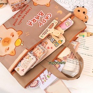 ooo Canvas Capybara Large-Capacity Zipper Tote Bag for School & Office uuu