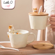 Little Cat &amp; Dog Ceramic Mug With Lid Couple Mug Cute Ceramic Drinking Glass