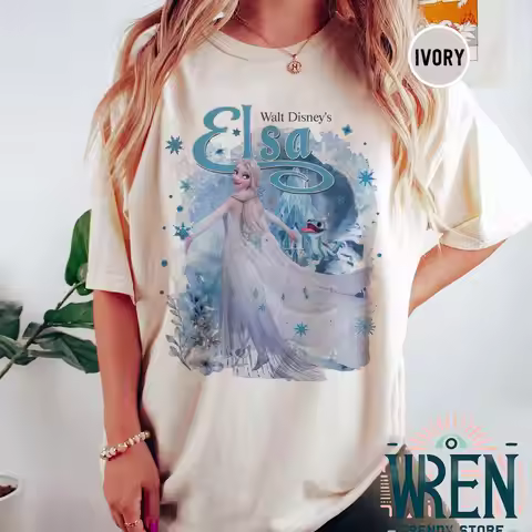 Retro Frozen Fairytale Elsa Princess T-shirt - Retro Frozen Fairytale Character Elsa Anna Olaf Hans 