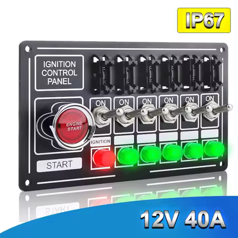New 12V Racing Switch Panel Race Car Ignition Accessory Engine Start, 6 Indicator Light 6 Fused Togg
