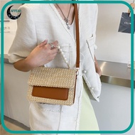 APPEAR Straw Beaded Messenger Bag, Straw Pearl Ladies Handbag, Simple Weave Metal PU Leather Trend Purses Women