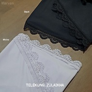 Telekung Zulaikha Premium Plain Putih dan Hitam Berenda Material Jersey Interlock Tebal