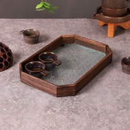 Chinese Begonia Flower Glass Tray Octagonal Storage Tray Tea Room Chess Room Solid Wood Snack Tray F