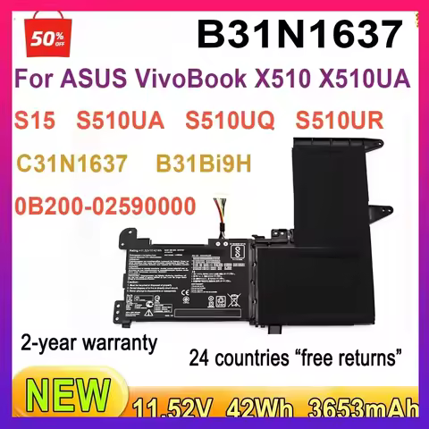 New B31N1637 Laptop Battery for ASUS VivoBook S15 S510UA S510UR S510UQ S510UN Series Notebook C31N16